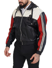 Dolce & Gabbana Schwarze Lederjacke mit Kapuze, Blouson-Schnitt