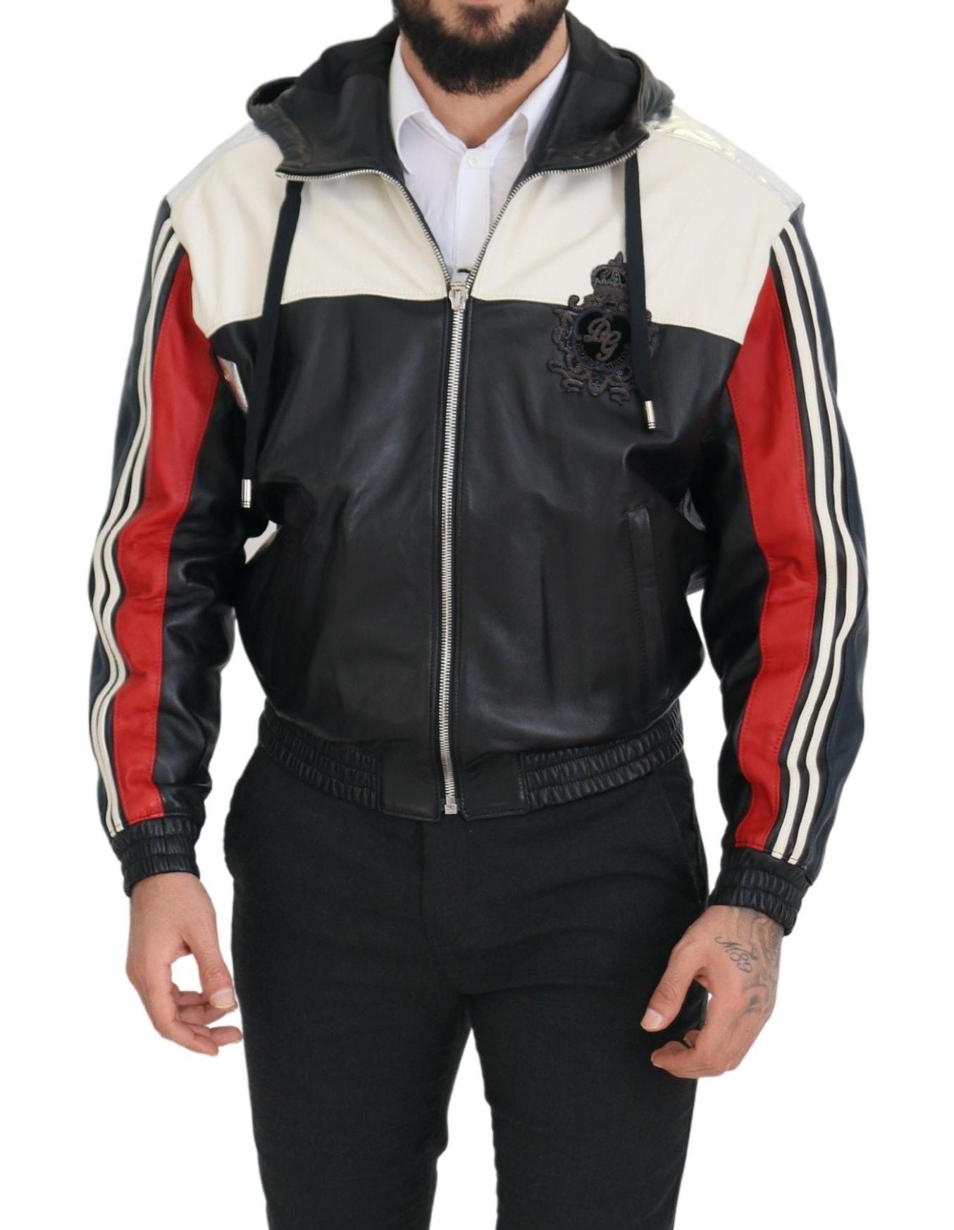 Dolce & Gabbana Schwarze Lederjacke mit Kapuze, Blouson-Schnitt