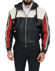 Dolce & Gabbana Schwarze Lederjacke mit Kapuze, Blouson-Schnitt