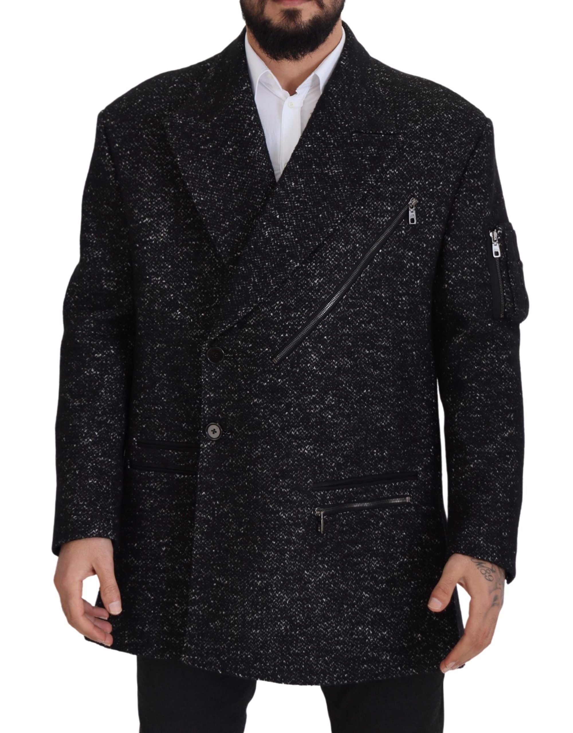 Dolce & Gabbana Schwarzer Doppelreiher aus Wolle Herrenjacke