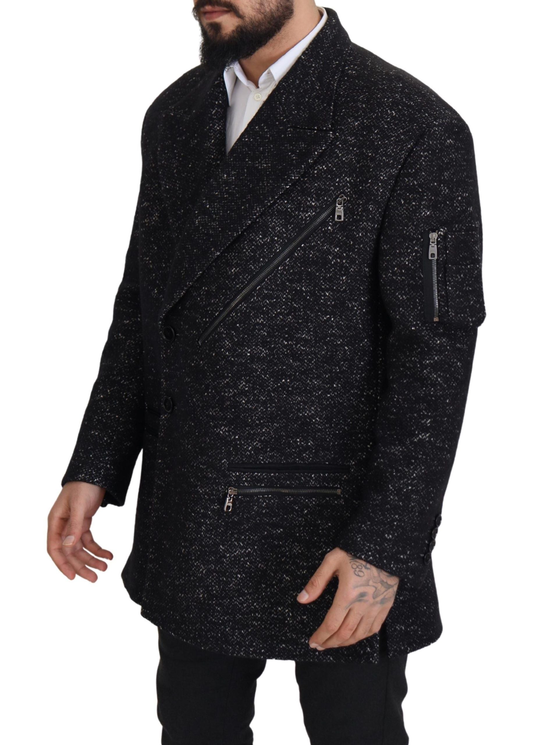 Dolce & Gabbana Schwarzer Doppelreiher aus Wolle Herrenjacke