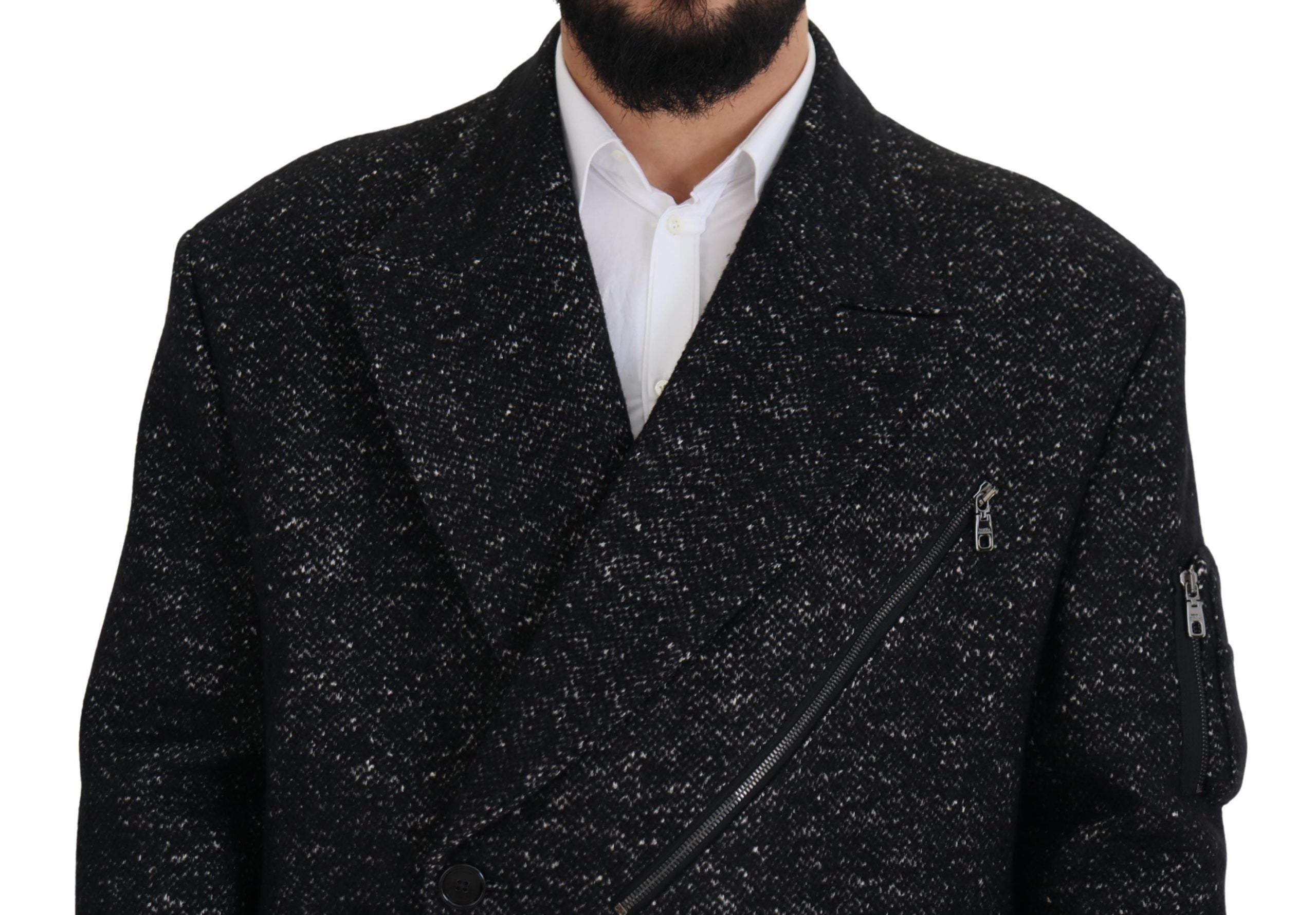 Dolce & Gabbana Schwarzer Doppelreiher aus Wolle Herrenjacke