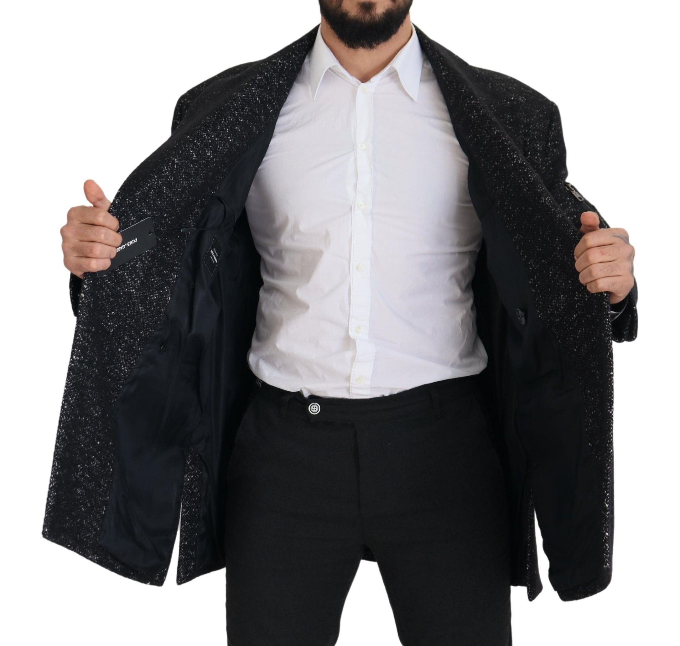 Dolce & Gabbana Schwarzer Doppelreiher aus Wolle Herrenjacke