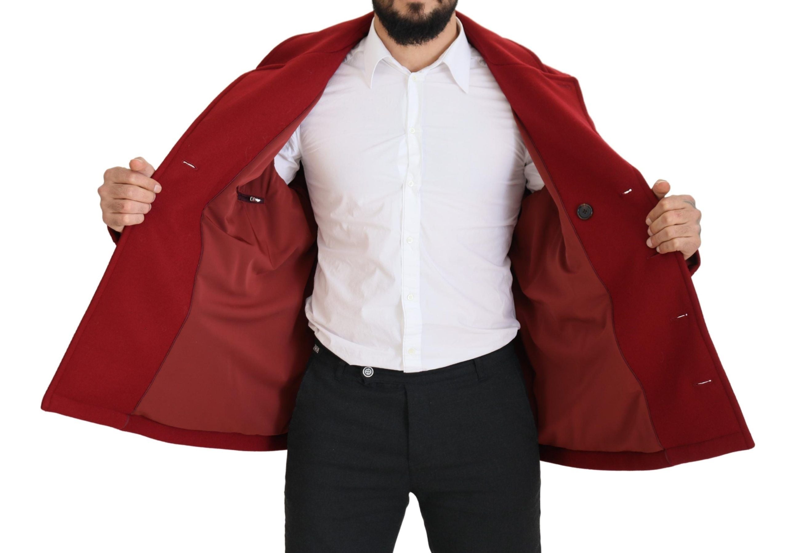 Dolce & Gabbana Roter Zweireihiger Wollmantel
