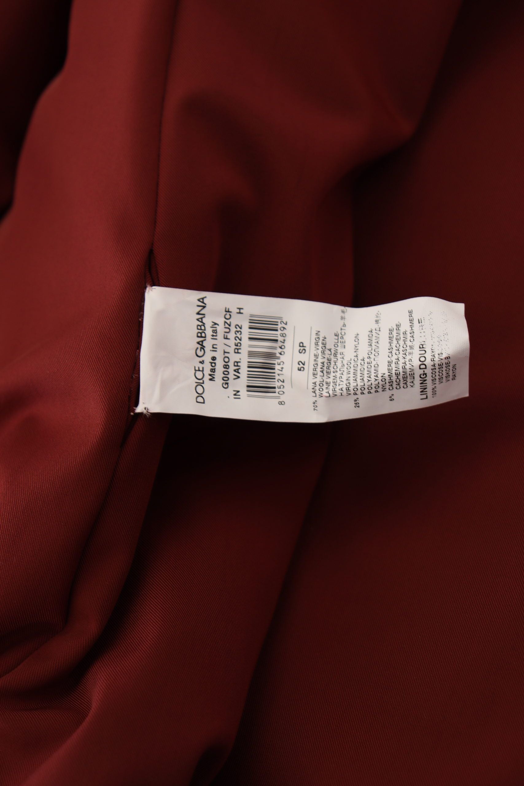 Dolce & Gabbana Roter Zweireihiger Wollmantel