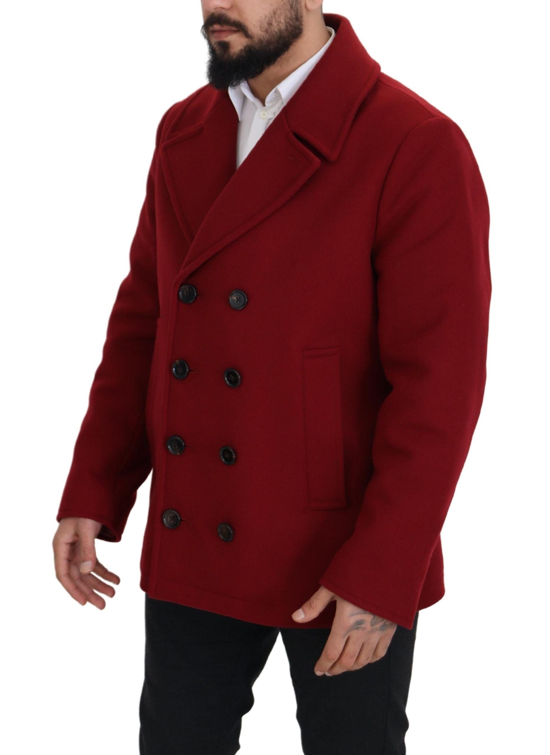 Dolce & Gabbana Roter Zweireihiger Wollmantel