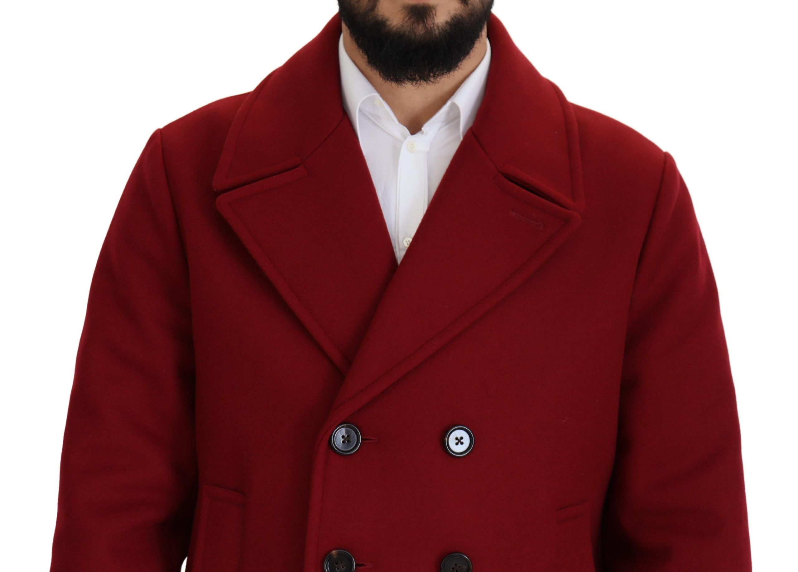 Dolce & Gabbana Roter Zweireihiger Wollmantel