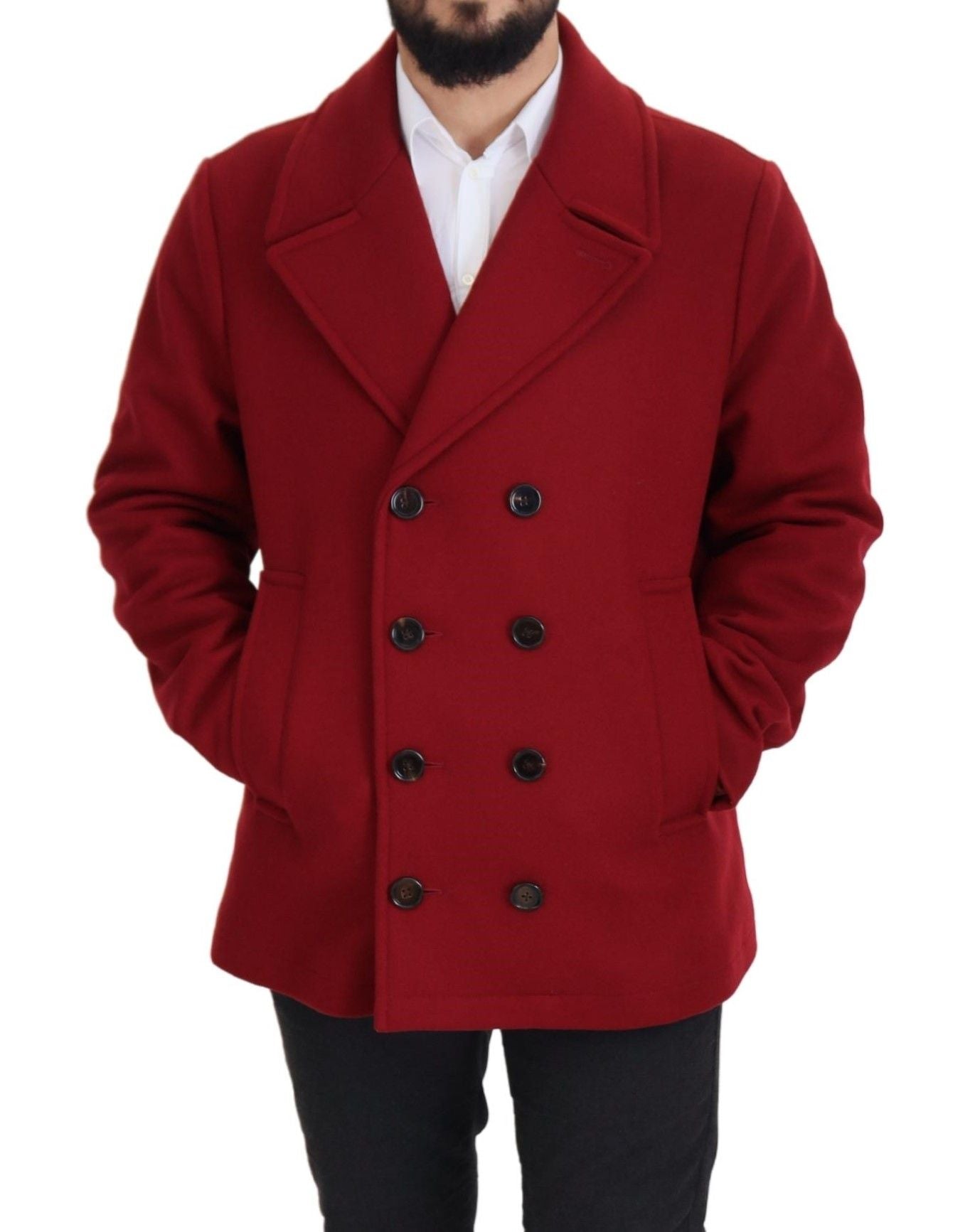 Dolce & Gabbana Roter Zweireihiger Wollmantel