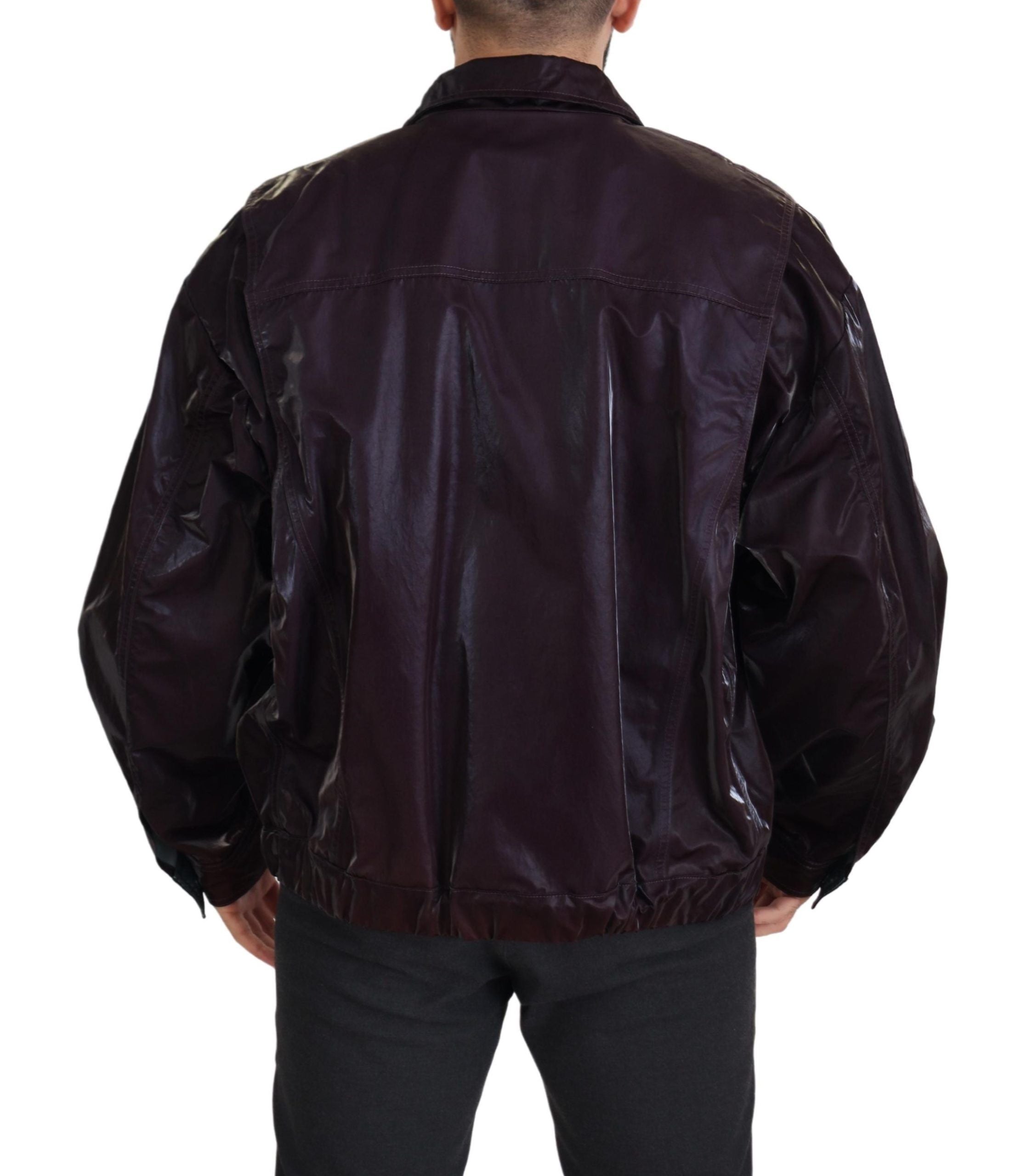 Dolce & Gabbana Bordeaux Nylon Heren Jas met Kraag