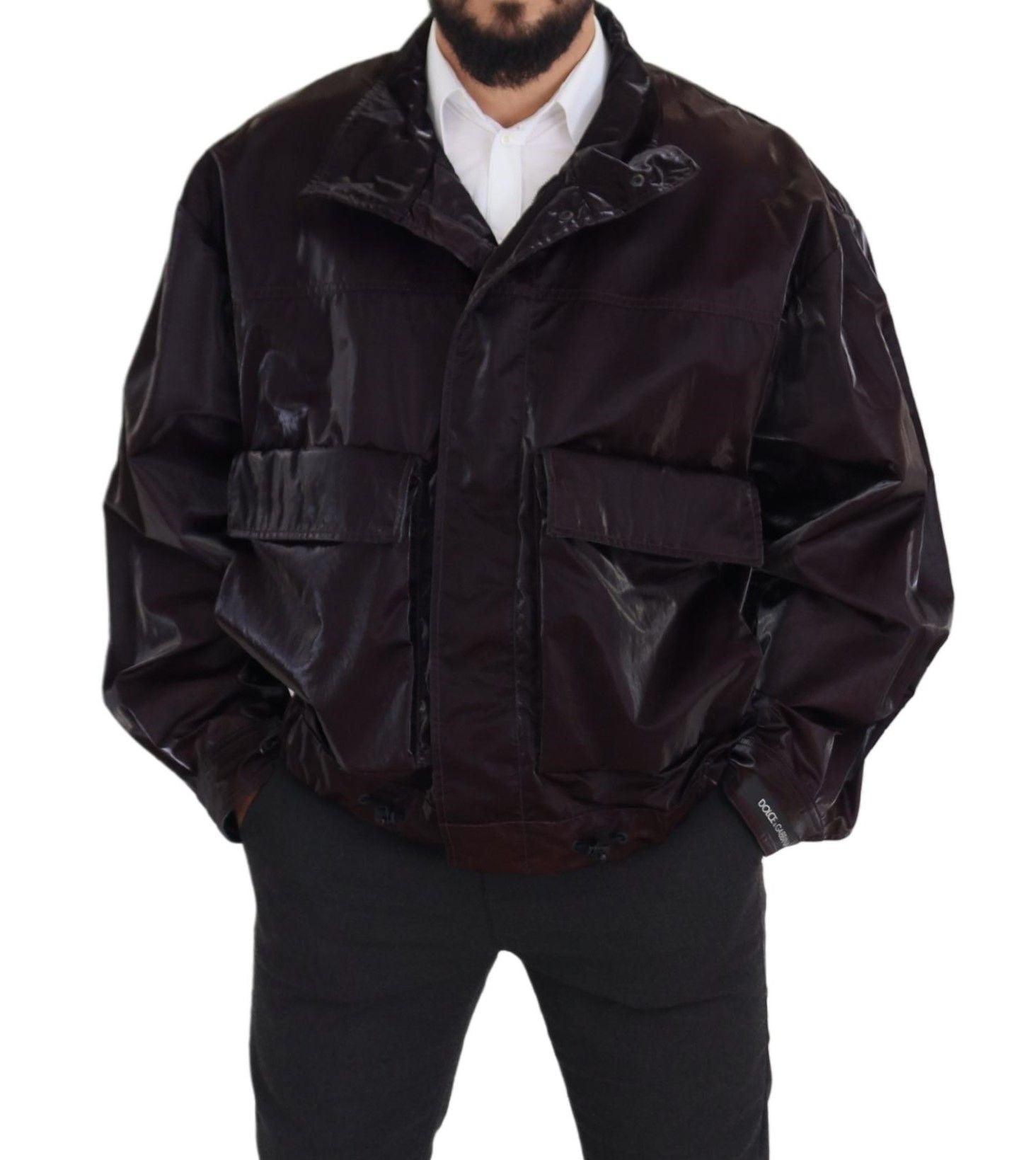 Dolce & Gabbana Bordeaux Nylon Heren Jas met Kraag