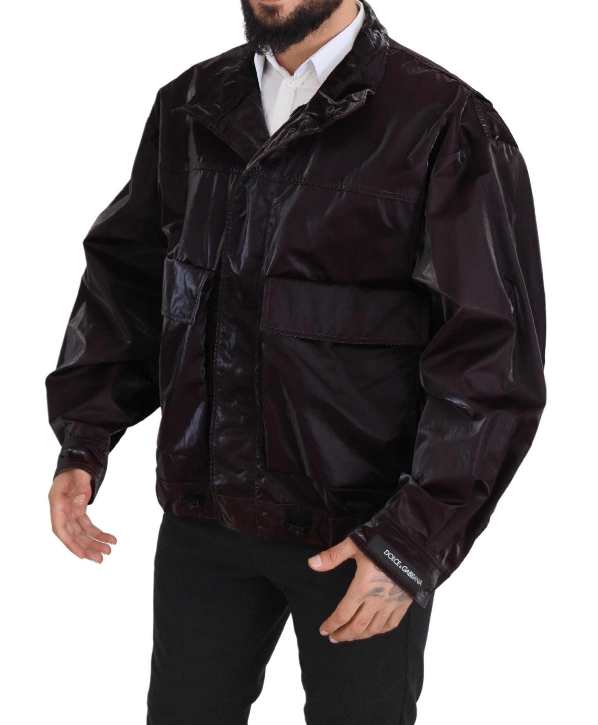 Dolce & Gabbana Bordeaux Nylon Heren Jas met Kraag
