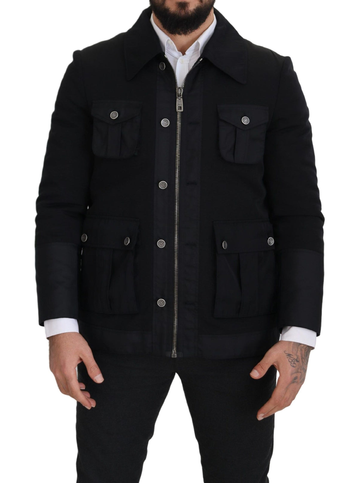 Dolce & Gabbana Schwarze Jacke aus Wolle mit Kragen und durchgehendem Reißverschluss