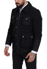 Dolce & Gabbana Schwarze Jacke aus Wolle mit Kragen und durchgehendem Reißverschluss