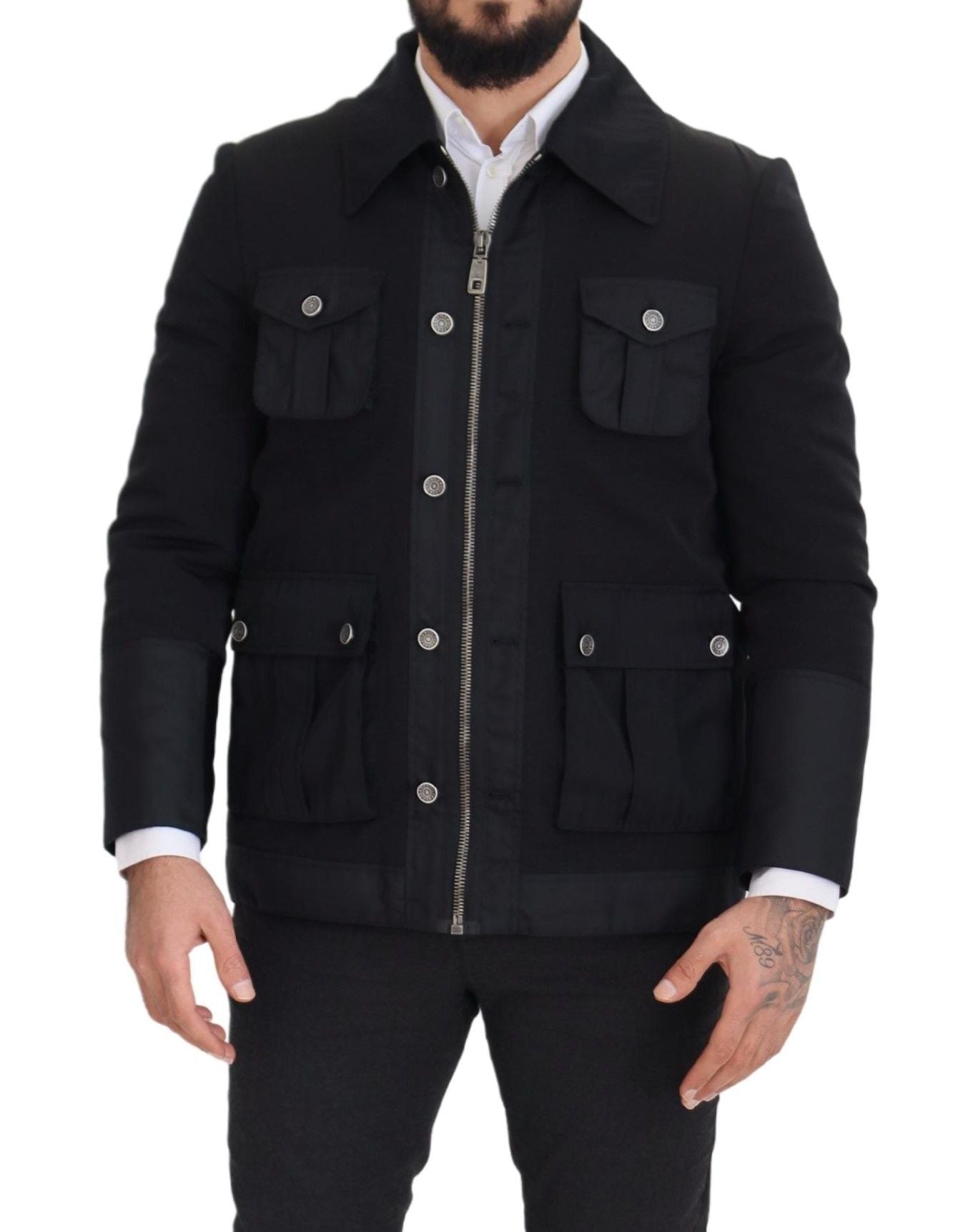 Dolce & Gabbana Schwarze Jacke aus Wolle mit Kragen und durchgehendem Reißverschluss
