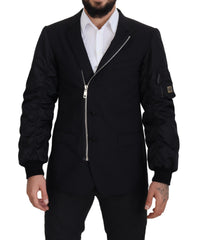 Dolce & Gabbana Schwarze Wolljacke mit durchgehendem Reißverschluss und langen Ärmeln