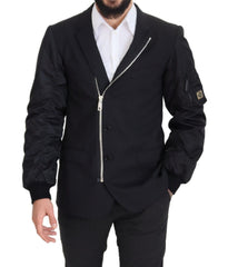 Dolce & Gabbana Schwarze Wolljacke mit durchgehendem Reißverschluss und langen Ärmeln