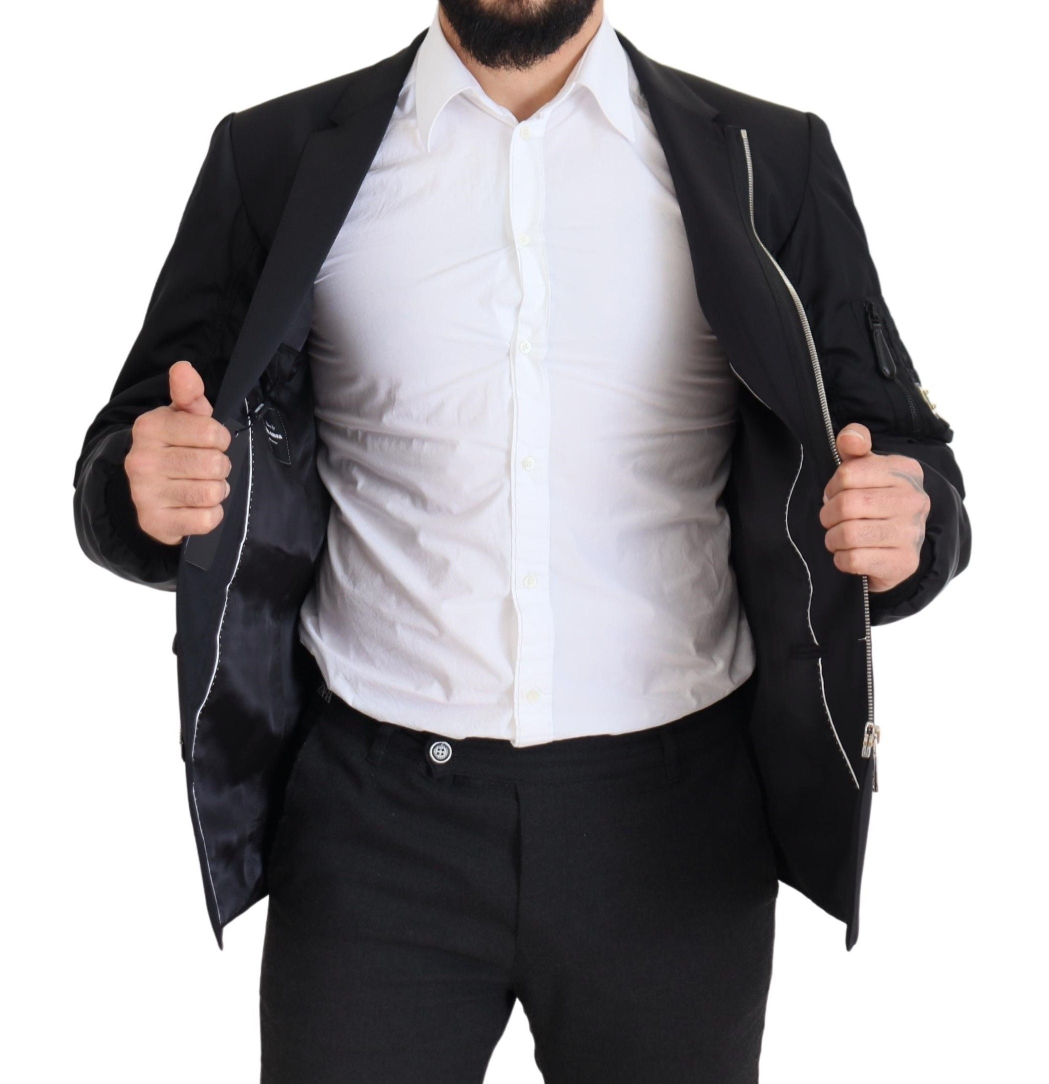 Dolce & Gabbana Schwarze Wolljacke mit durchgehendem Reißverschluss und langen Ärmeln