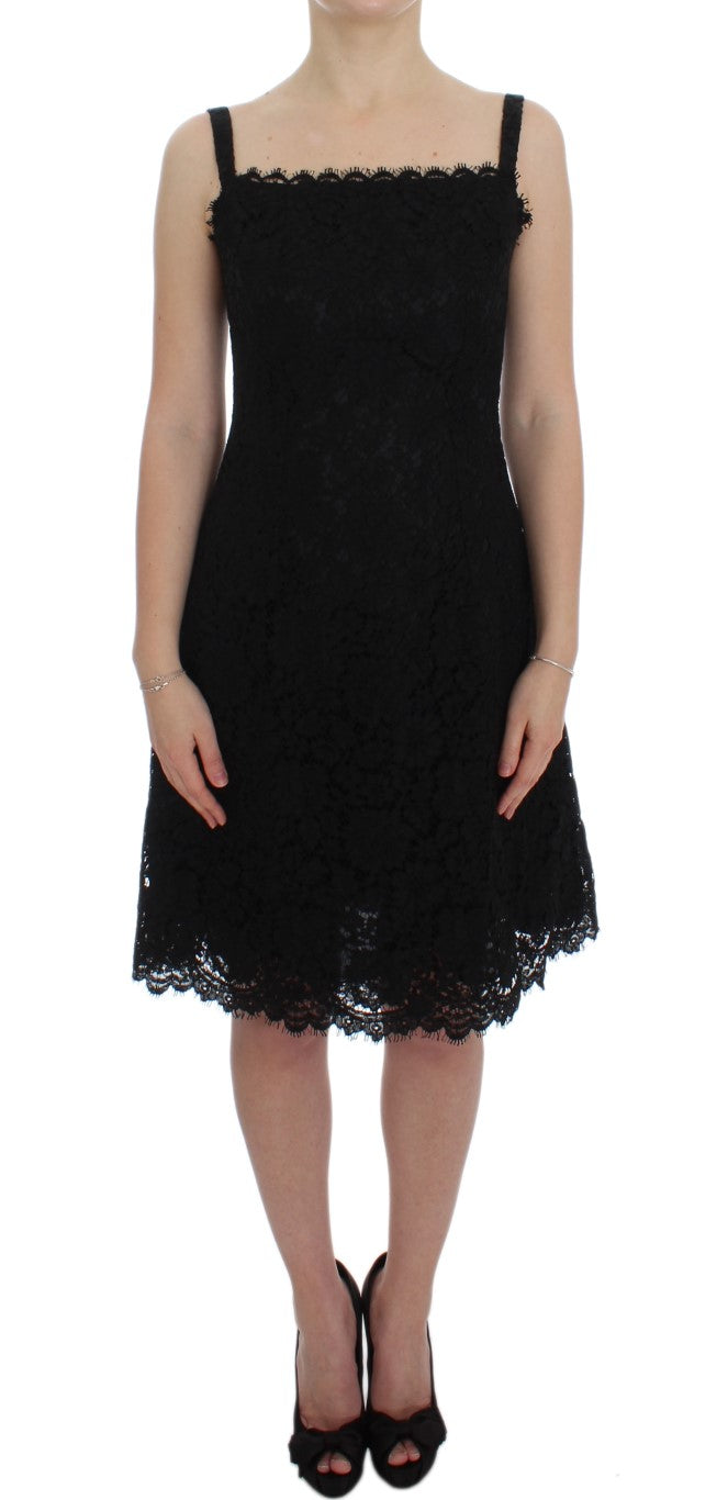 Dolce & Gabbana schwarzes Etuikleid mit Blumenmuster aus Spitze, knielang
