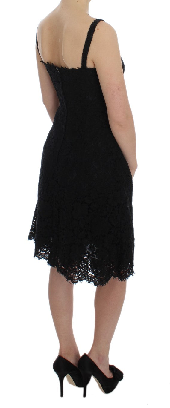 Dolce & Gabbana schwarzes Etuikleid mit Blumenmuster aus Spitze, knielang