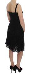 Dolce & Gabbana schwarzes Etuikleid mit Blumenmuster aus Spitze, knielang