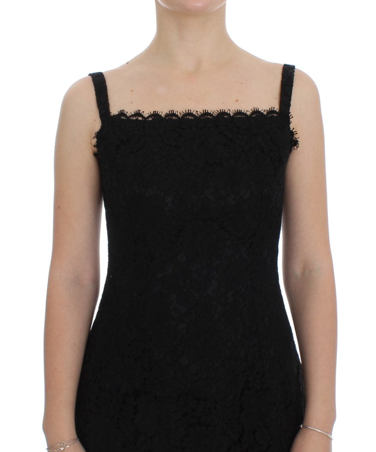 Dolce & Gabbana schwarzes Etuikleid mit Blumenmuster aus Spitze, knielang
