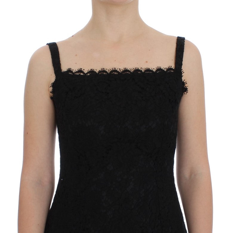 Dolce & Gabbana schwarzes Etuikleid mit Blumenmuster aus Spitze, knielang