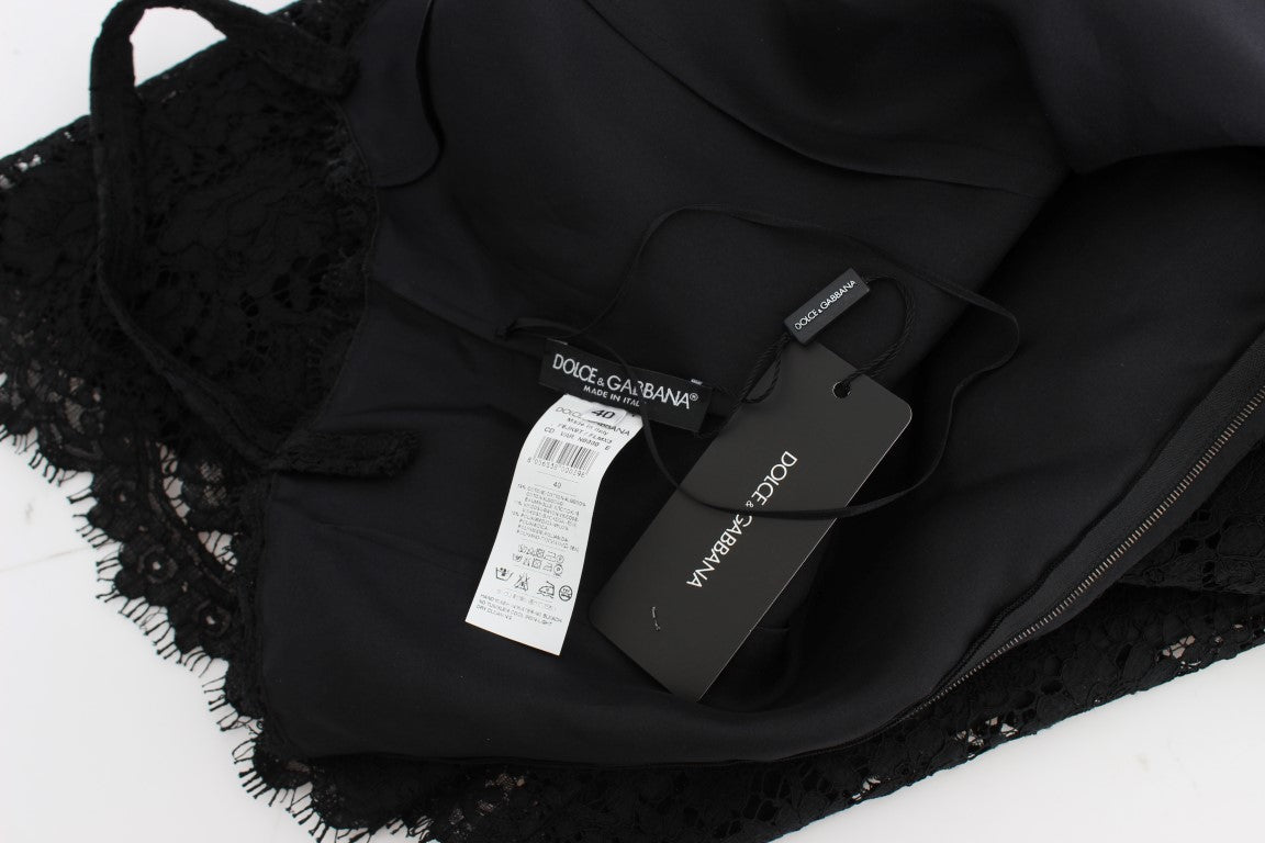 Dolce & Gabbana schwarzes Etuikleid mit Blumenmuster aus Spitze, knielang