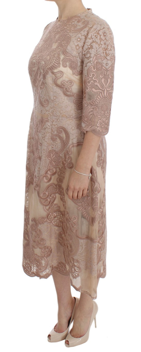 Dolce & Gabbana Pinkes Seiden-Spitzen-Ricamo-Shift-Kleid
