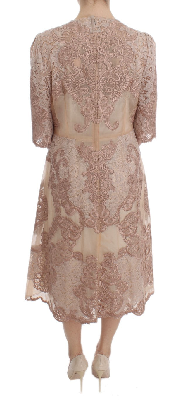 Dolce & Gabbana Pinkes Seiden-Spitzen-Ricamo-Shift-Kleid