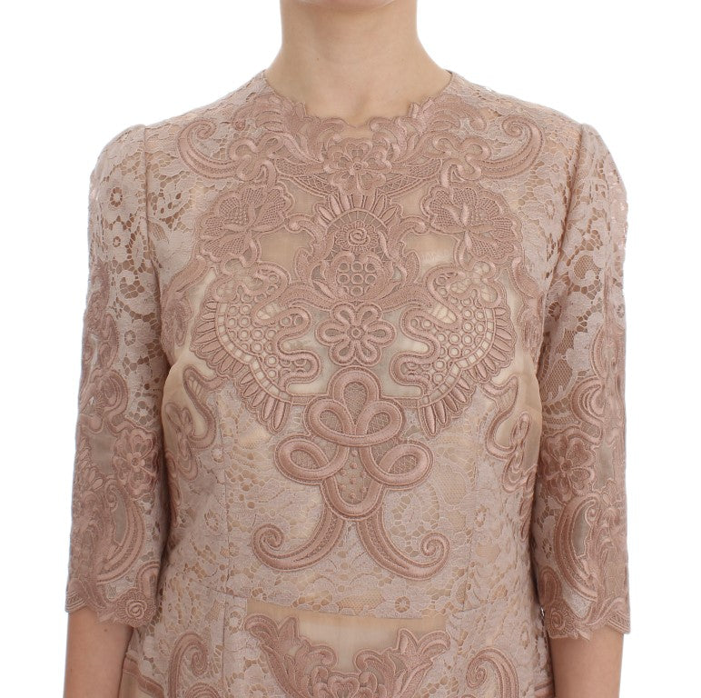 Dolce & Gabbana Pinkes Seiden-Spitzen-Ricamo-Shift-Kleid