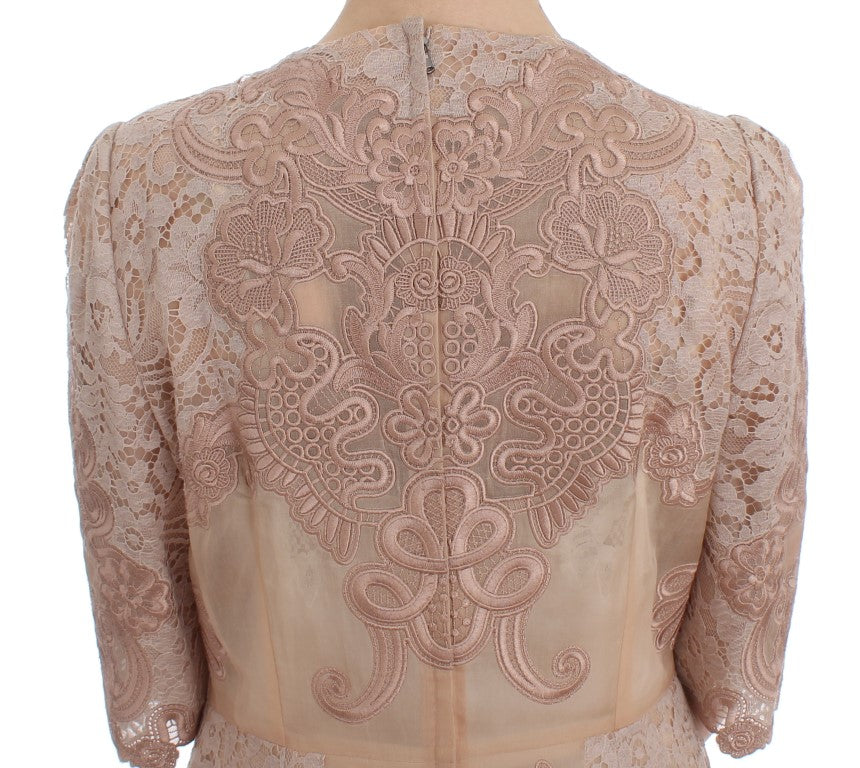Dolce & Gabbana Pinkes Seiden-Spitzen-Ricamo-Shift-Kleid
