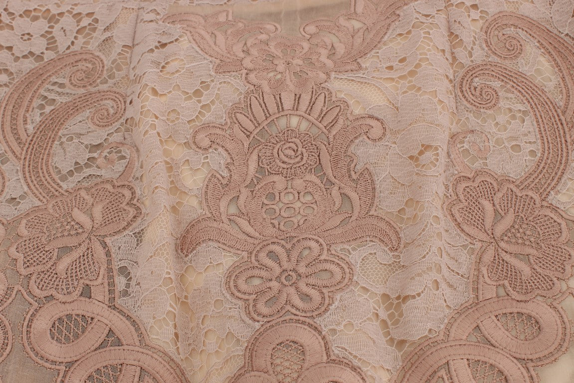 Dolce & Gabbana Pinkes Seiden-Spitzen-Ricamo-Shift-Kleid