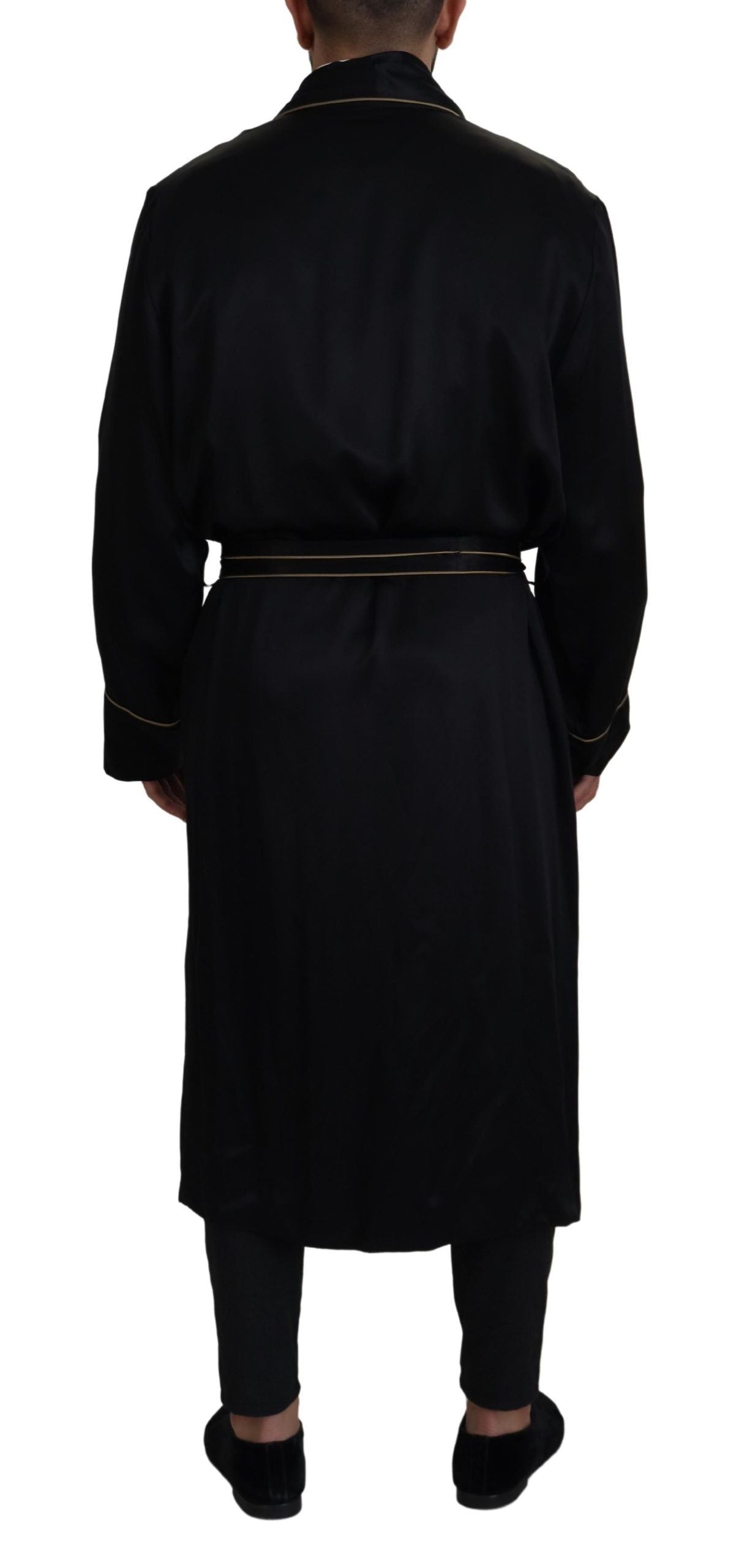 Dolce & Gabbana Schwarzer Morgenmantel-Wickeljacke aus 100 % Seide