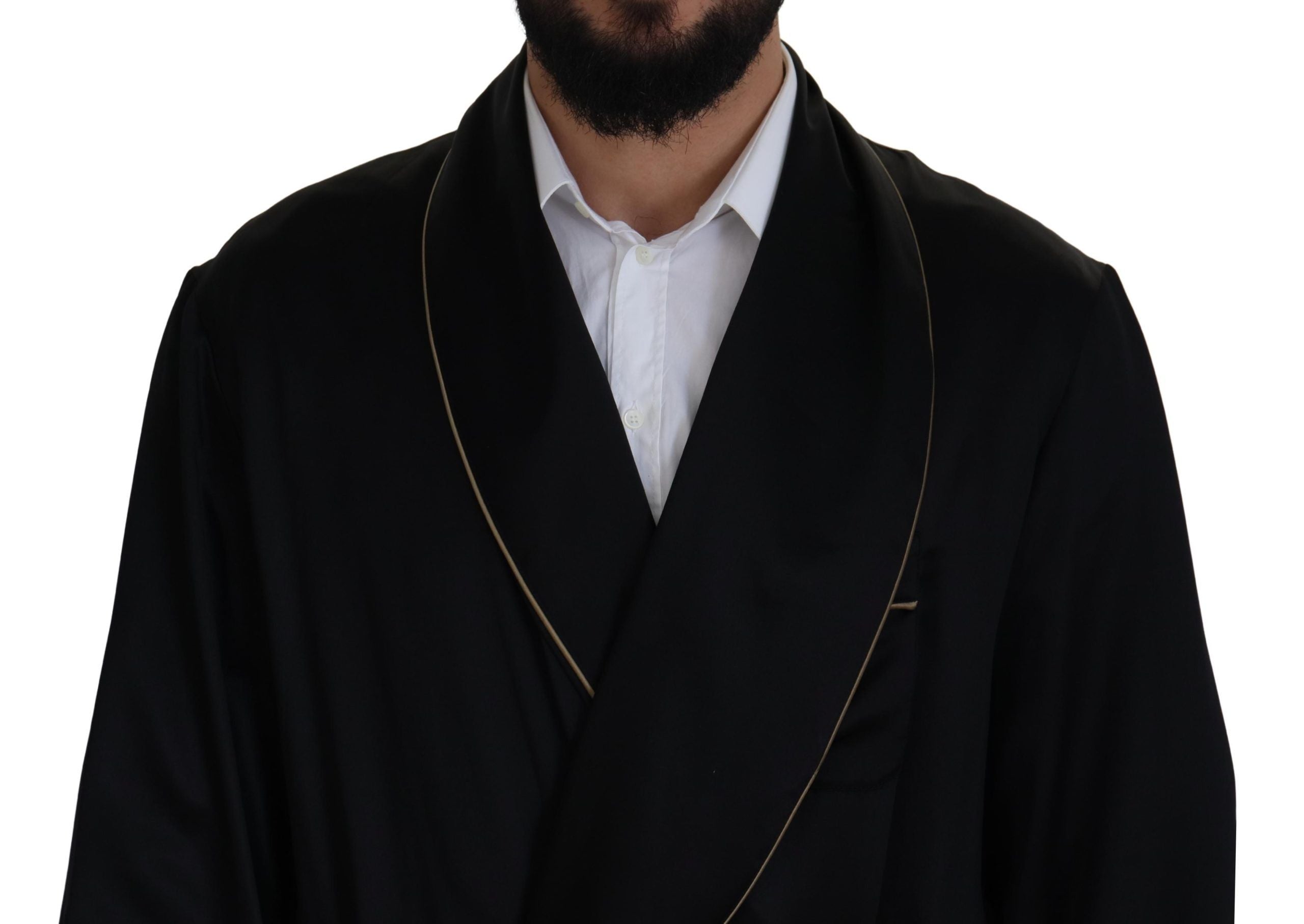 Dolce & Gabbana Schwarzer Morgenmantel-Wickeljacke aus 100 % Seide