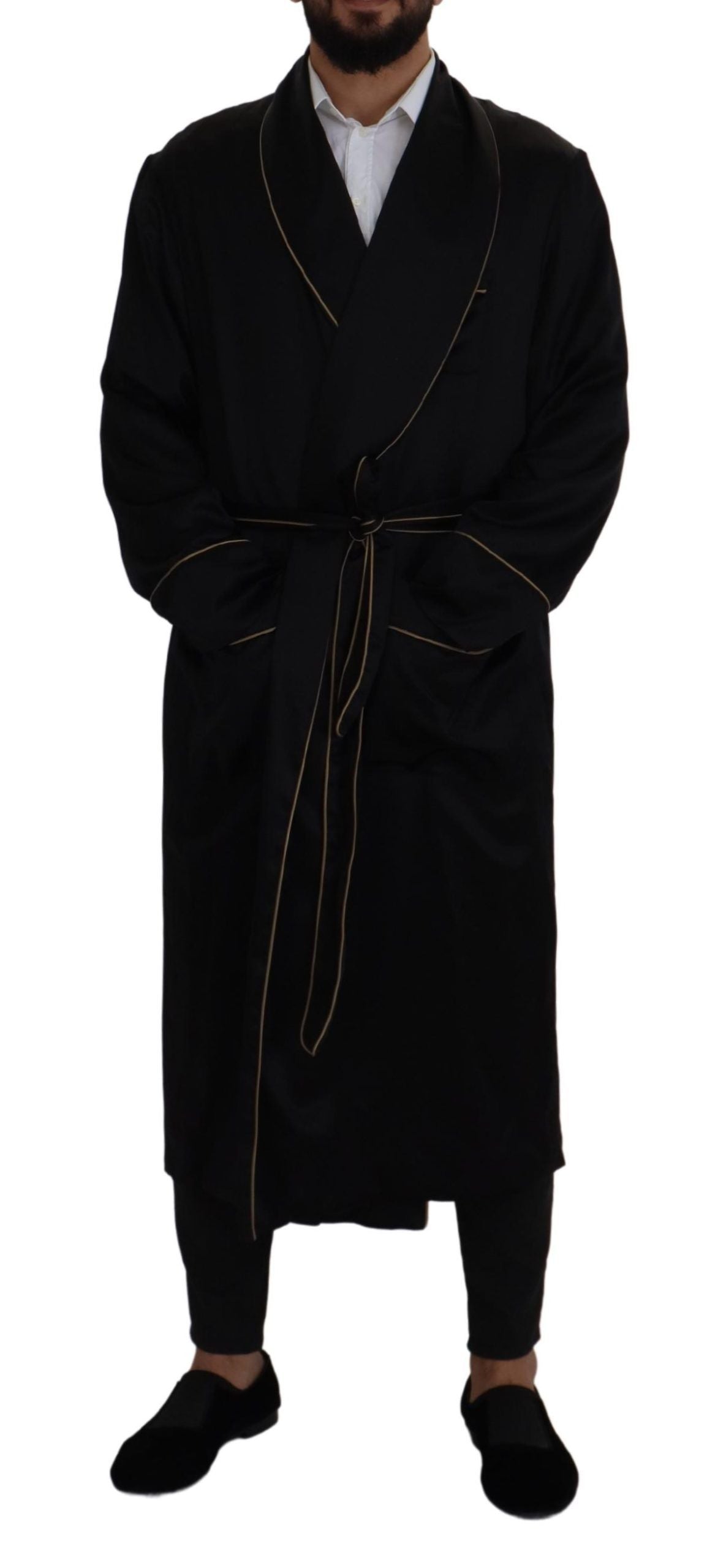 Dolce & Gabbana Schwarzer Morgenmantel-Wickeljacke aus 100 % Seide