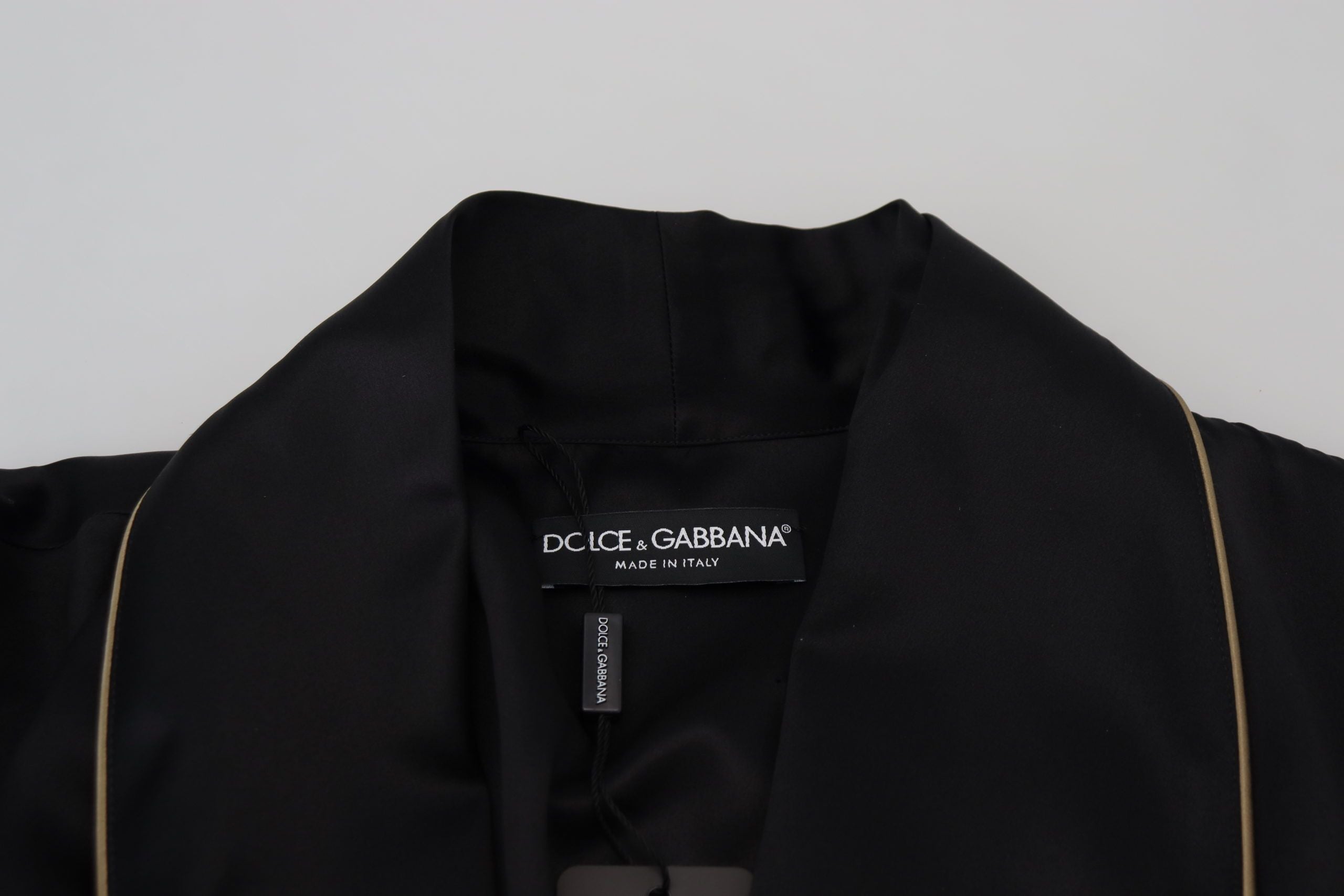 Dolce & Gabbana Schwarzer Morgenmantel-Wickeljacke aus 100 % Seide