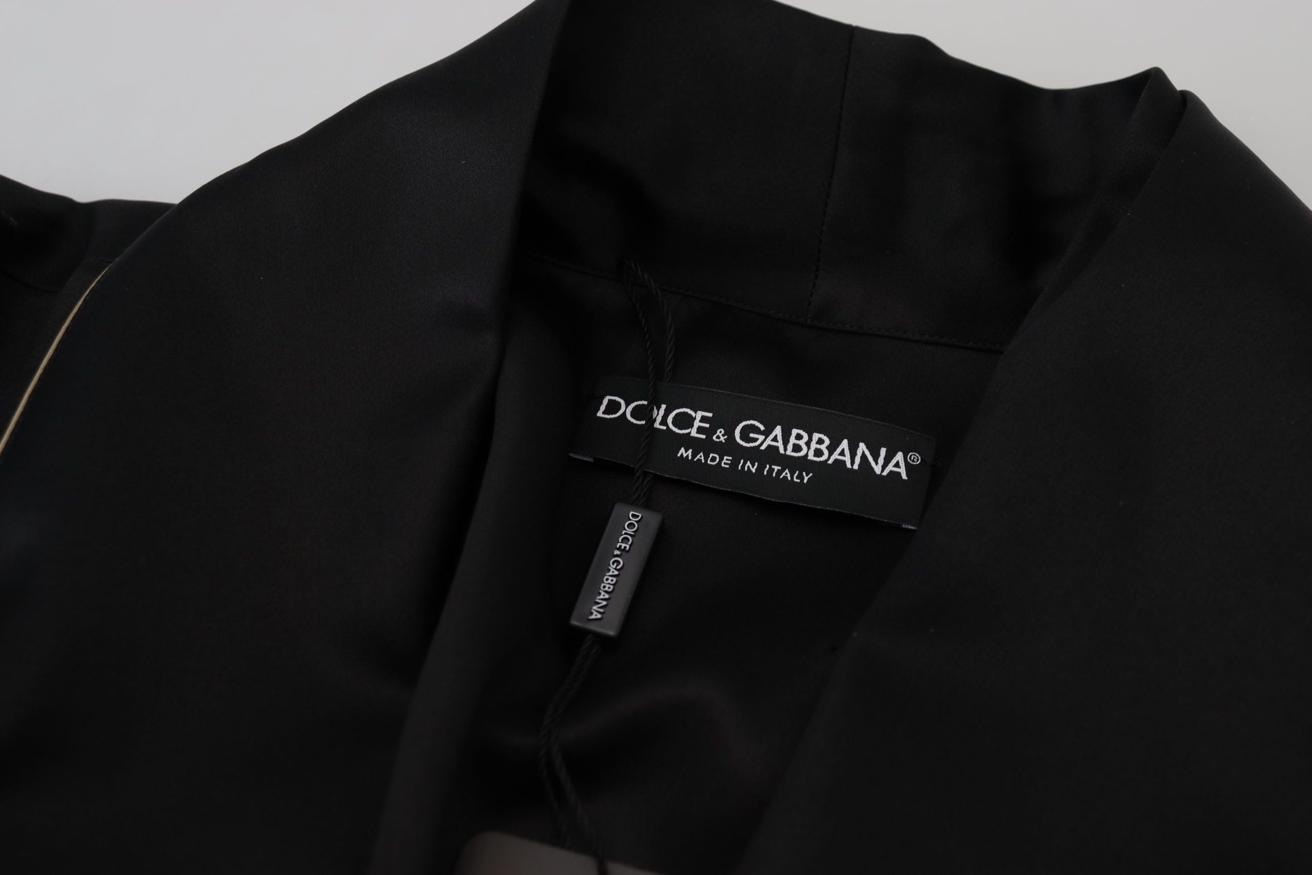 Dolce & Gabbana Schwarzer Morgenmantel-Wickeljacke aus 100 % Seide