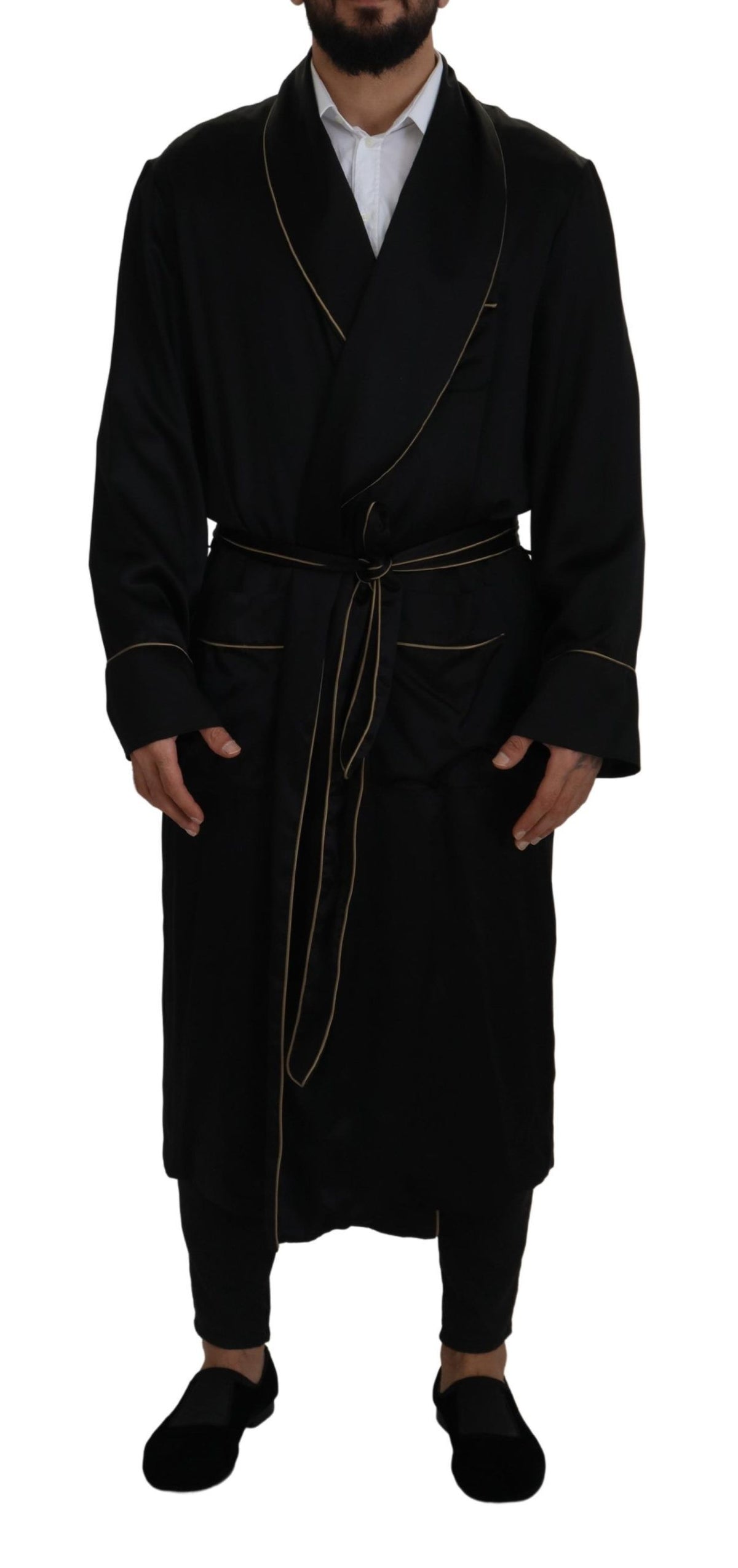 Dolce & Gabbana Schwarzer Morgenmantel-Wickeljacke aus 100 % Seide
