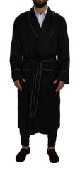 Dolce & Gabbana Schwarzer Morgenmantel-Wickeljacke aus 100 % Seide