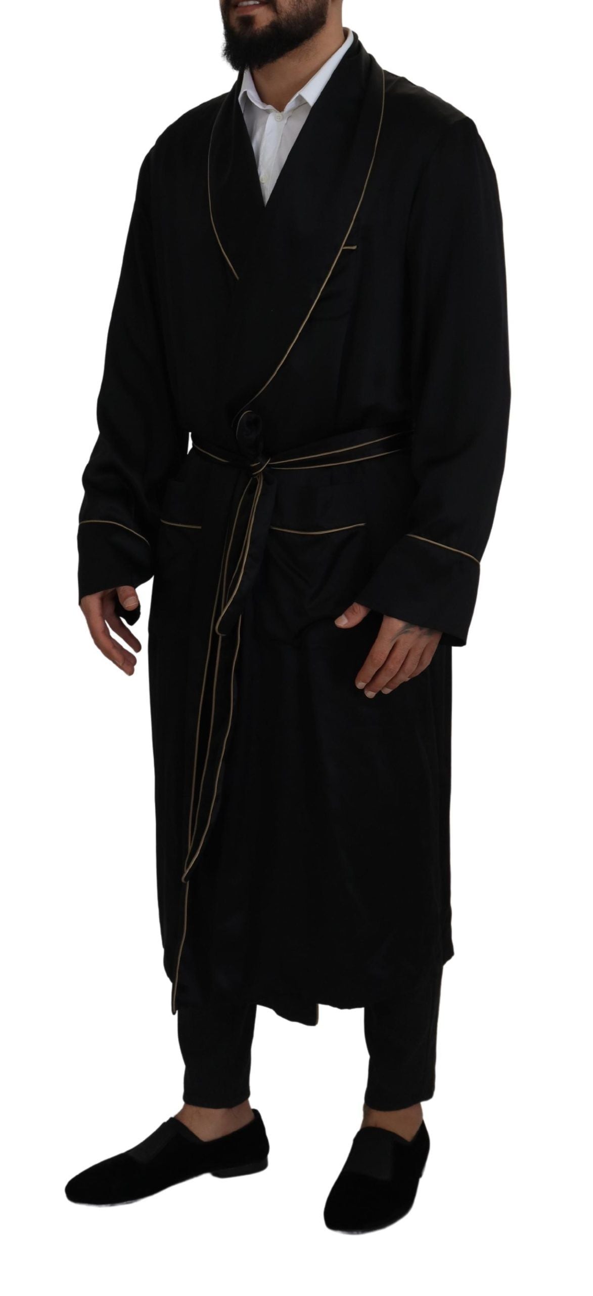 Dolce & Gabbana Schwarzer Morgenmantel-Wickeljacke aus 100 % Seide