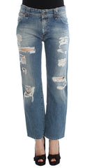 John Galliano Blaue Jeans aus Baumwolle im Boyfriend-Fit und Cropped-Schnitt