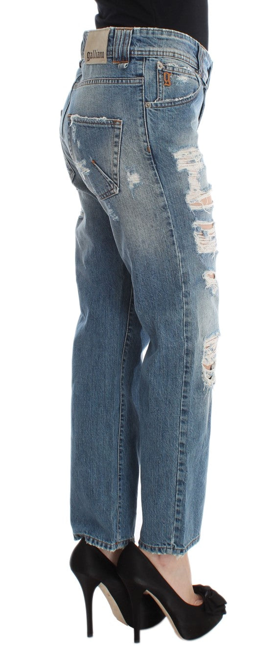John Galliano Blaue Jeans aus Baumwolle im Boyfriend-Fit und Cropped-Schnitt