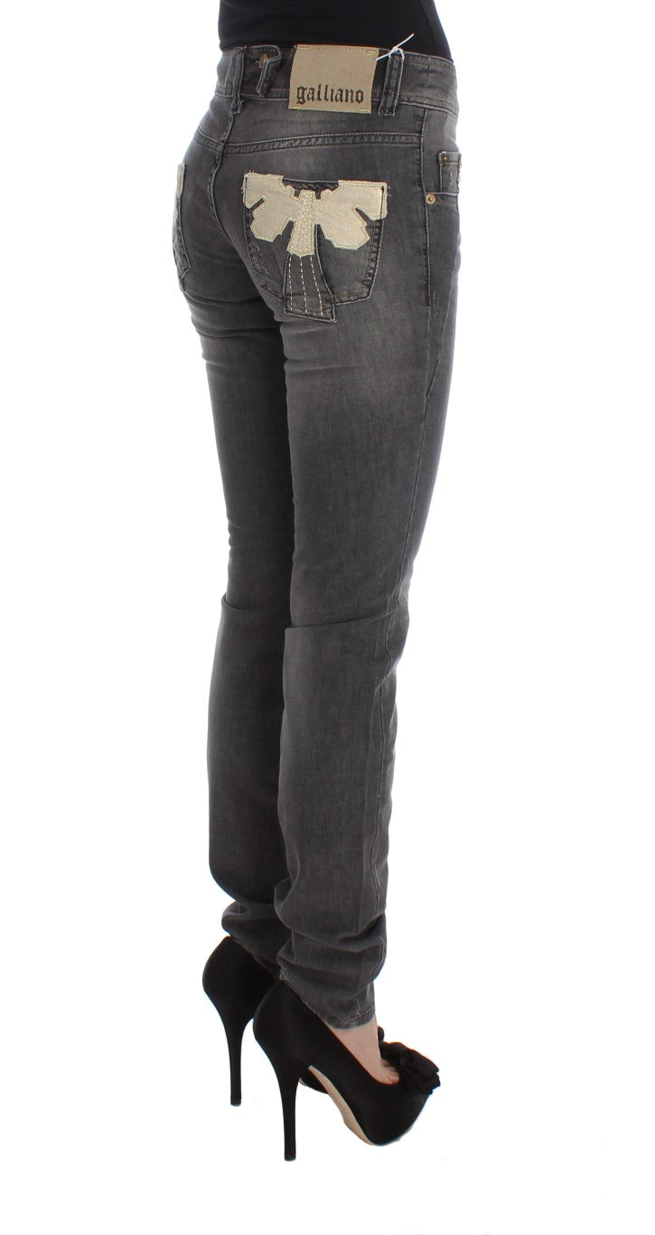 John Galliano Grau ausgewaschene Baumwollmischung Stretchjeans in schmaler Passform