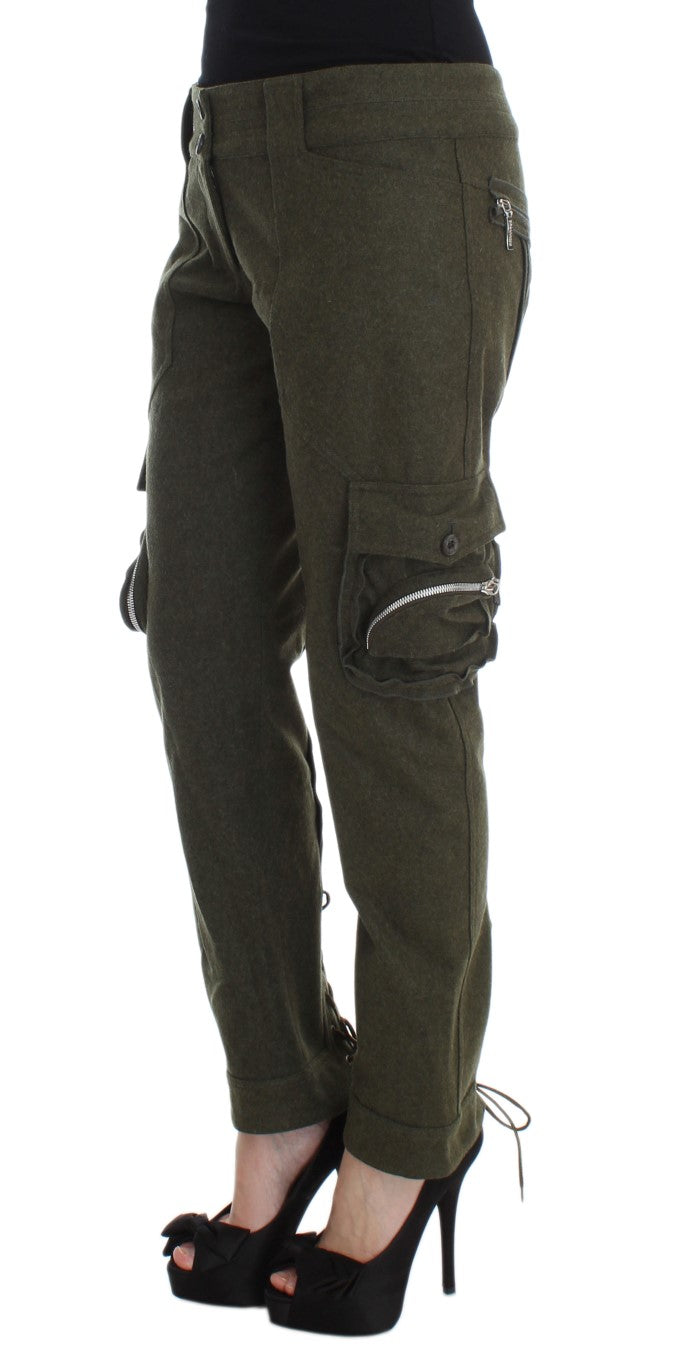 Ermanno Scervino Grüne Cargo-Hose aus Wollgemisch in lockerer Passform