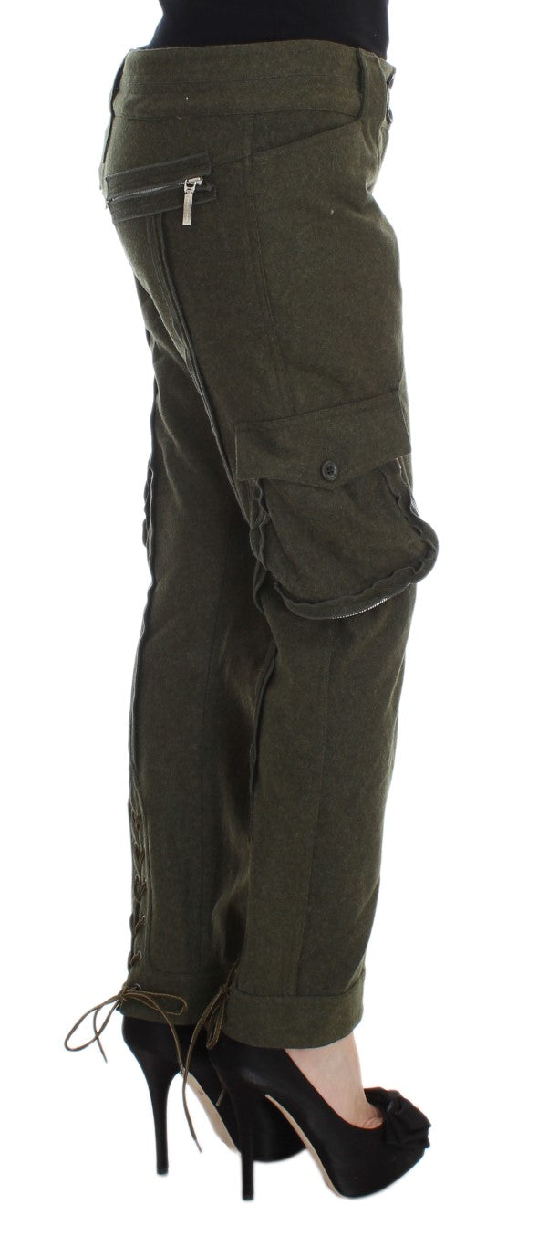 Ermanno Scervino Grüne Cargo-Hose aus Wollgemisch in lockerer Passform
