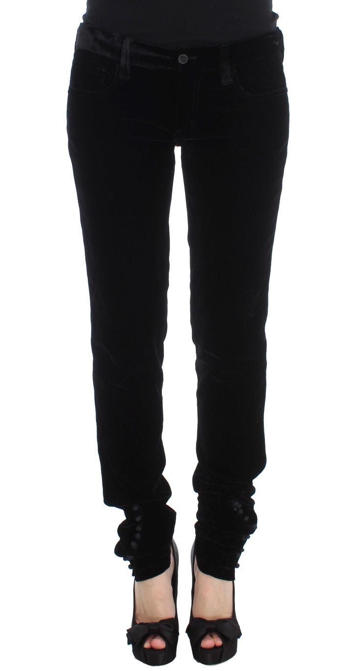 Ermanno Scervino Schwarze Hose aus Viskose-Mix-Samt in schmaler Passform