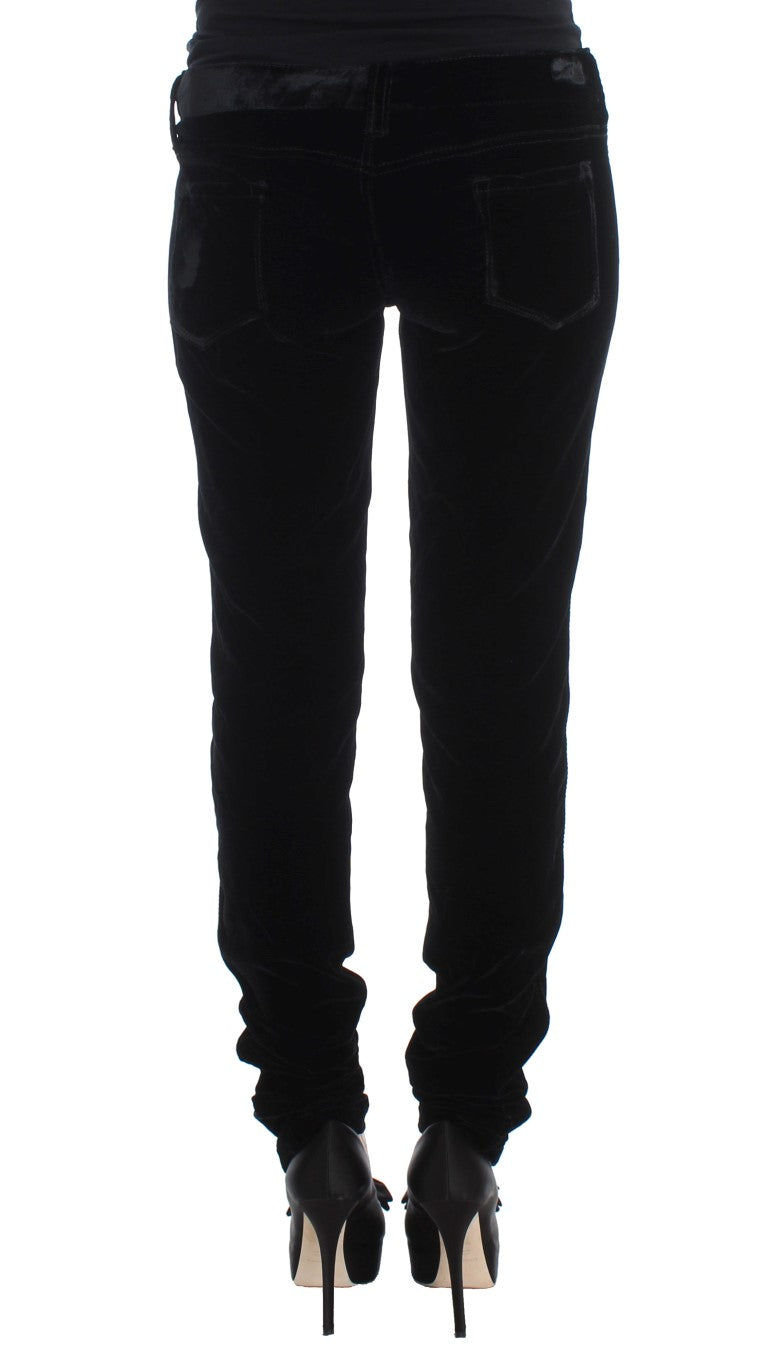 Ermanno Scervino Schwarze Hose aus Viskose-Mix-Samt in schmaler Passform