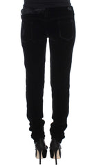Ermanno Scervino Schwarze Hose aus Viskose-Mix-Samt in schmaler Passform