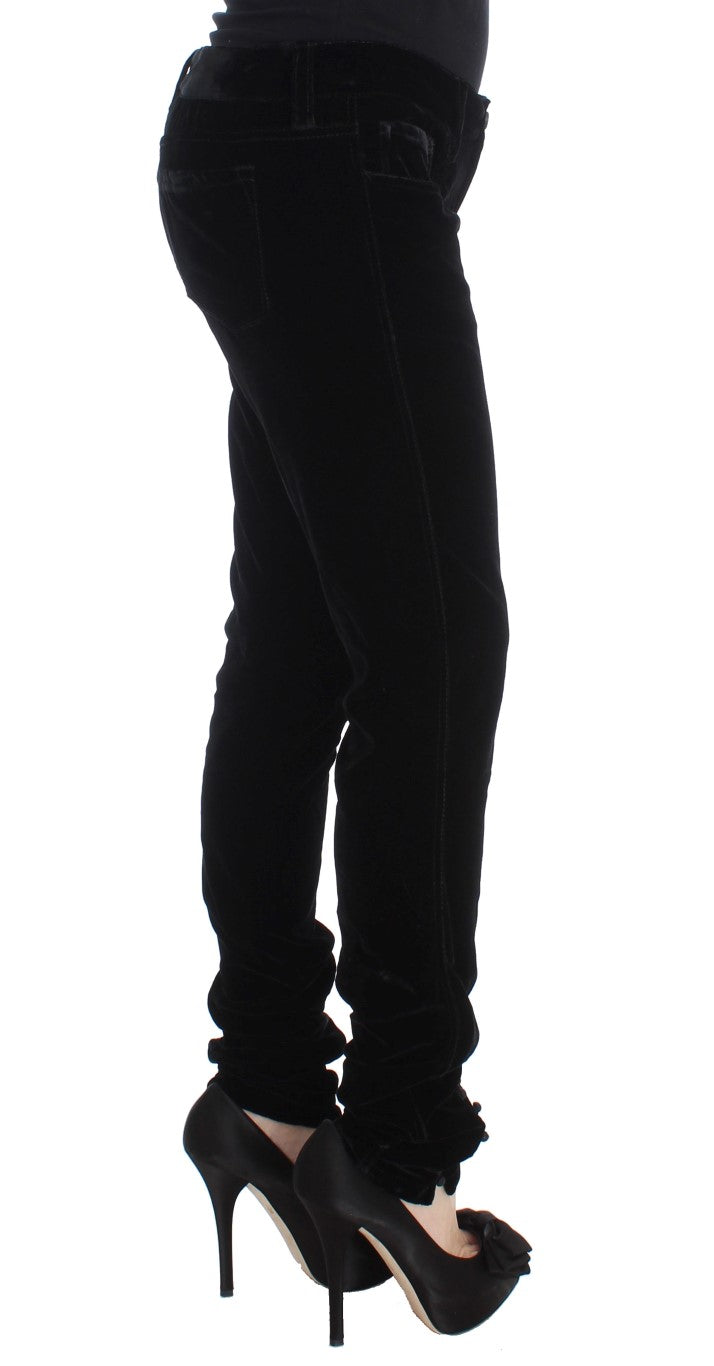 Ermanno Scervino Schwarze Hose aus Viskose-Mix-Samt in schmaler Passform