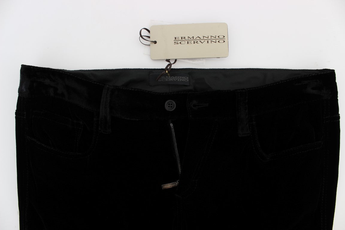Ermanno Scervino Schwarze Hose aus Viskose-Mix-Samt in schmaler Passform